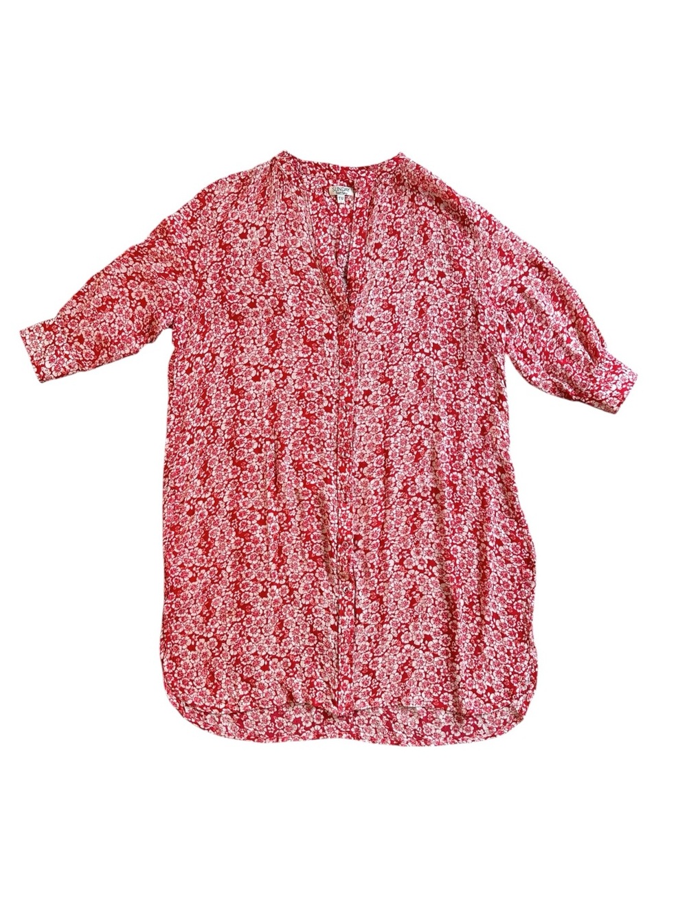 Vintage Sunday Saint-Tropez Red Floral Button Down Cover Up Dress